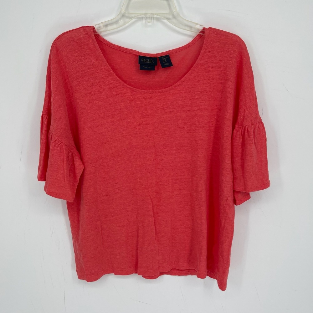 Rachel Rachel Roy Women's Pink Scoop Neck Ruffle Sleeve Linen Knit Top Size XL